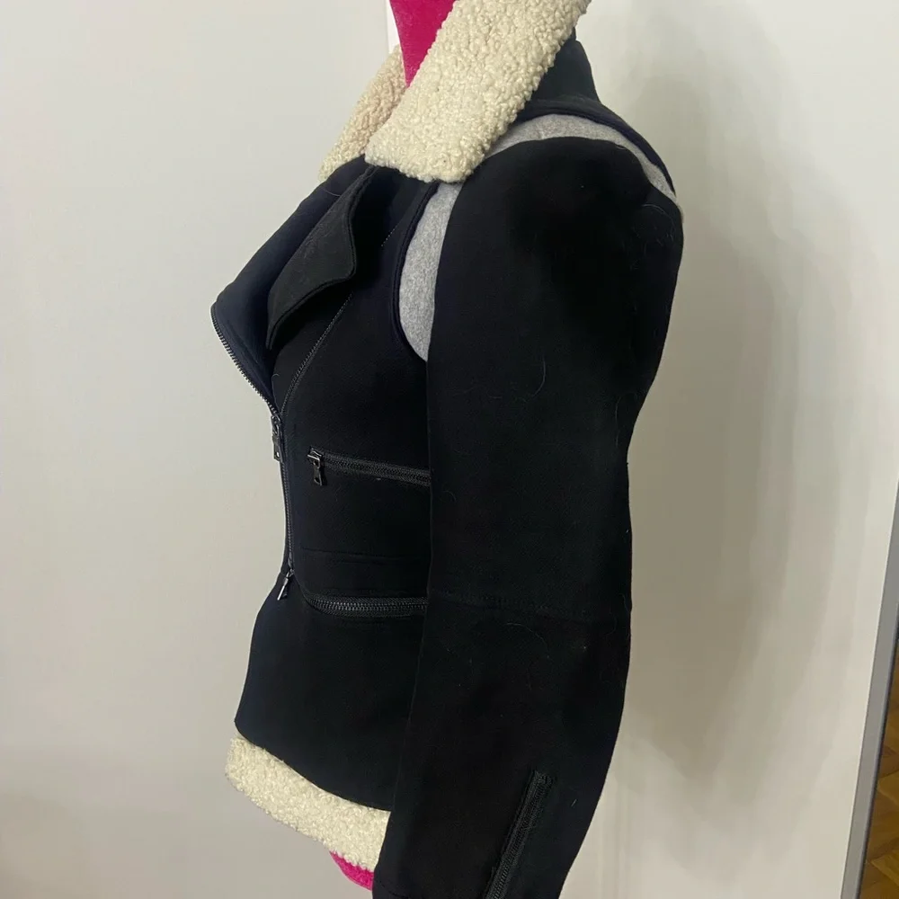 Bcbg black wool moto shearling jacket XS - Picture 3 of 7